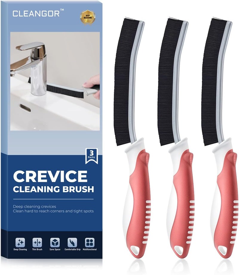 CLEANGOR Crevice Cleaning Brushes, Scrub Brush for Hard to Reach Small Space, Home Essentials, Cleaning Supplies, Cleaning Tools for Household Use, Bathroom, Shower, Kitchen, Toilet, Window (3, Red) - Image 1